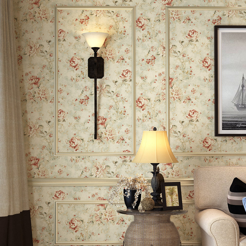 Farmhouse Rose Wallpaper Roll Yellow-Green Dining Room Wall Decor, 31' L x 20.5" W Yellow-Green Clearhalo 'Country wall decor' 'Rustic' 'Wallpaper' Wall Decor' 1284559