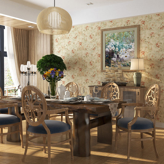 Farmhouse Rose Wallpaper Roll Yellow-Green Dining Room Wall Decor, 31' L x 20.5" W