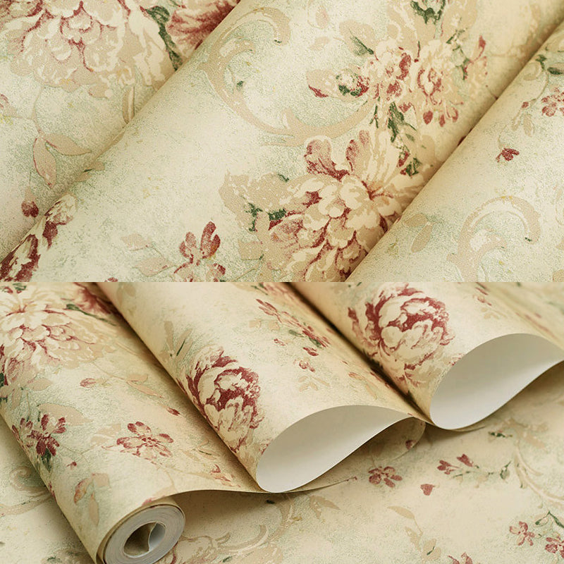 Farmhouse Rose Wallpaper Roll Yellow-Green Dining Room Wall Decor, 31' L x 20.5" W Clearhalo 'Country wall decor' 'Rustic' 'Wallpaper' Wall Decor' 1284562