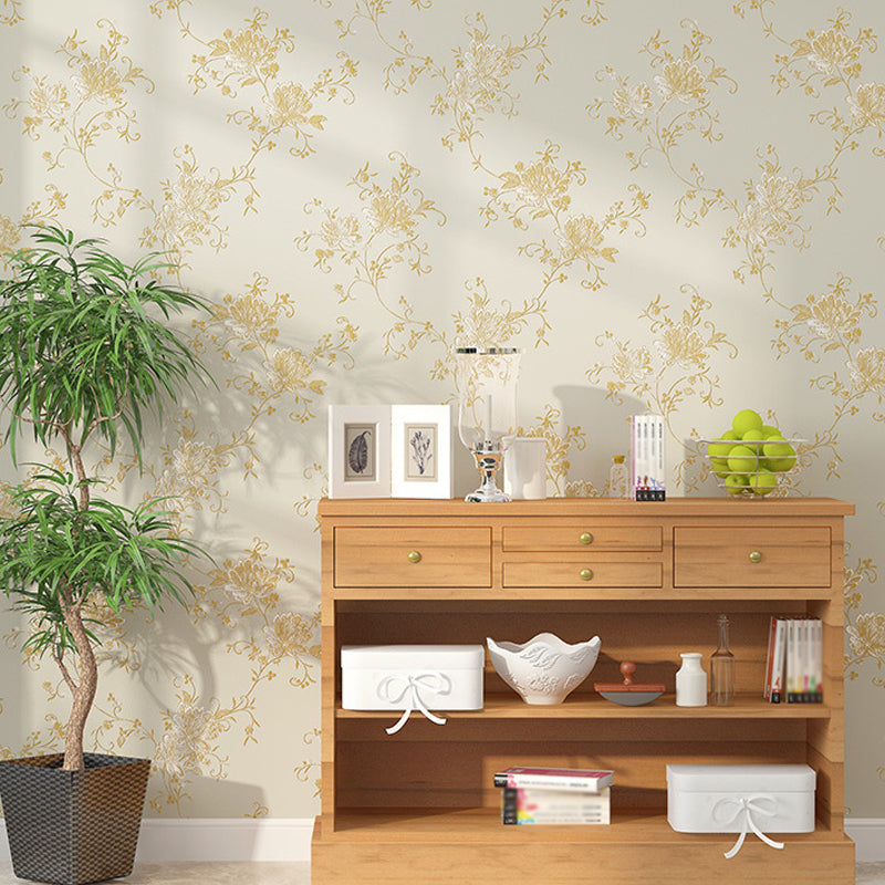 Embroidered Washable Wallpaper Farmhouse Lotus Patterned Wall Art for Dining Room Clearhalo 'Country wall decor' 'Rustic' 'Wallpaper' Wall Decor' 1284604
