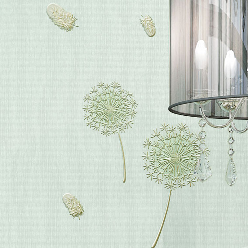 Rustic Girls Wallpaper Roll with Feather and Dandelion Pattern Soft-Color Wall Art Clearhalo 'Country wall decor' 'Rustic' 'Wallpaper' Wall Decor' 1284628