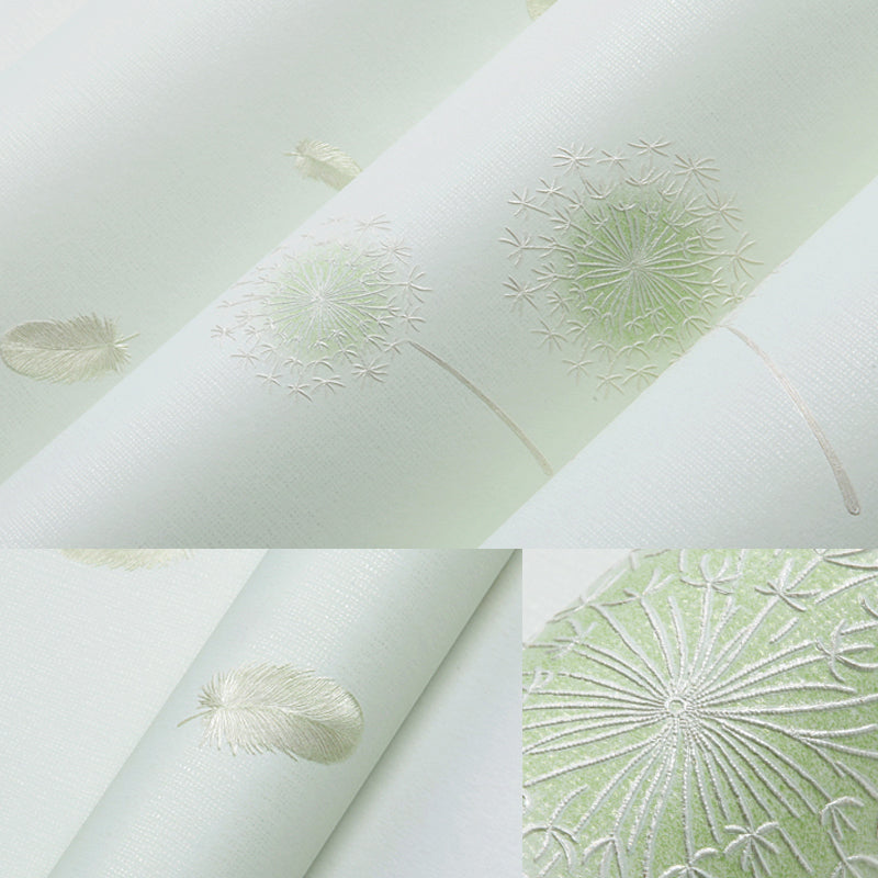 Rustic Girls Wallpaper Roll with Feather and Dandelion Pattern Soft-Color Wall Art Clearhalo 'Country wall decor' 'Rustic' 'Wallpaper' Wall Decor' 1284630