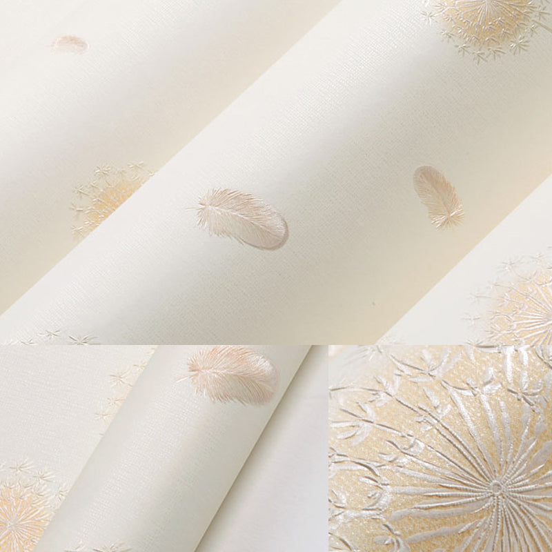 Rustic Girls Wallpaper Roll with Feather and Dandelion Pattern Soft-Color Wall Art Clearhalo 'Country wall decor' 'Rustic' 'Wallpaper' Wall Decor' 1284638