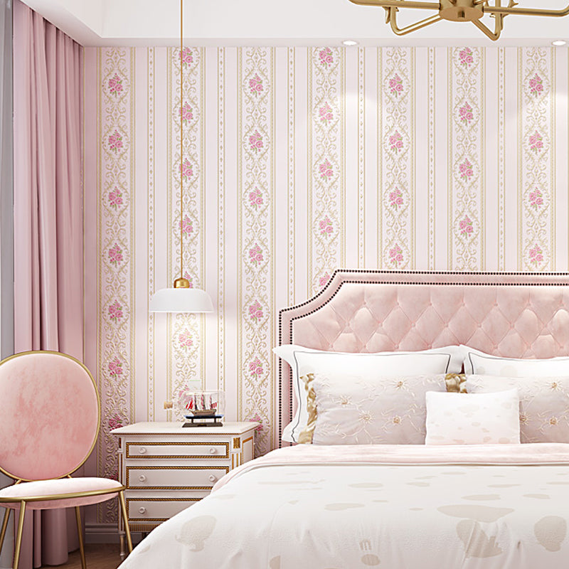 Floral Striped Wallpaper Roll Countryside Embossed Wall Covering in Pastel Color Clearhalo 'Country wall decor' 'Rustic' 'Wallpaper' Wall Decor' 1284648