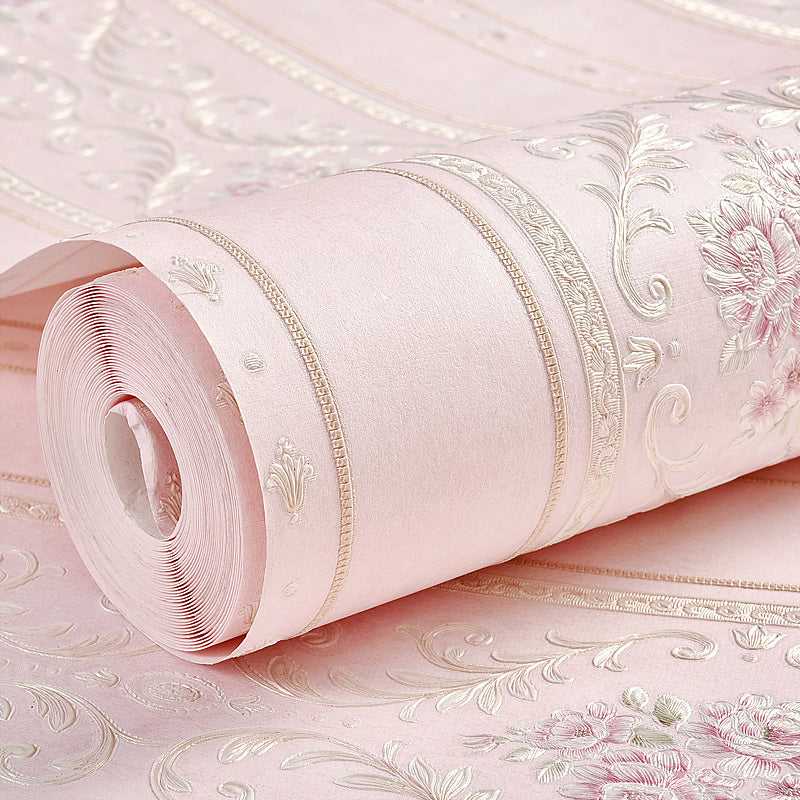 Floral Striped Wallpaper Roll Countryside Embossed Wall Covering in Pastel Color Clearhalo 'Country wall decor' 'Rustic' 'Wallpaper' Wall Decor' 1284649