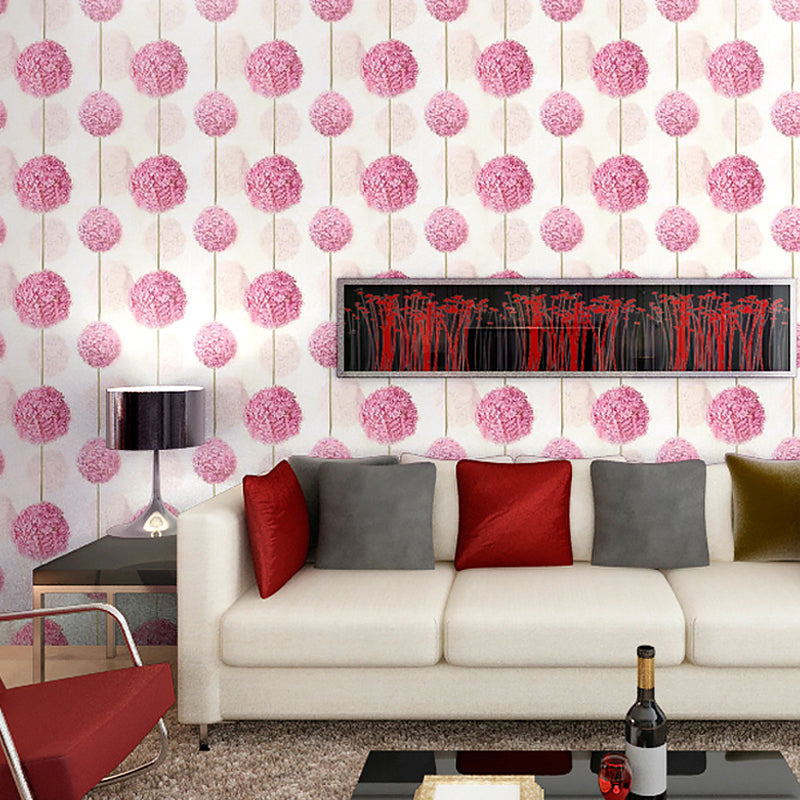 Purple Hydrangea Wallpaper Floral Print Rustic Stain-Resistant Wall Art for Living Room Purple Clearhalo 'Country wall decor' 'Rustic' 'Wallpaper' Wall Decor' 1284659