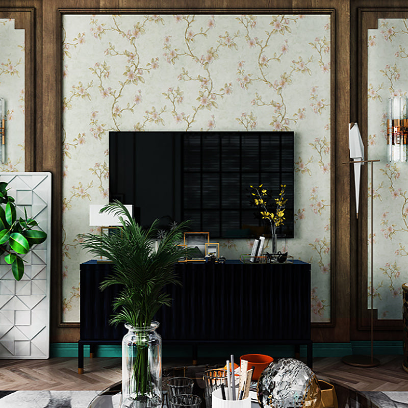 Peach Blossom Wallpaper Roll Farmhouse Waterproof Bedroom Wall Decoration, 57.1-sq ft Clearhalo 'Country wall decor' 'Rustic' 'Wallpaper' Wall Decor' 1284673