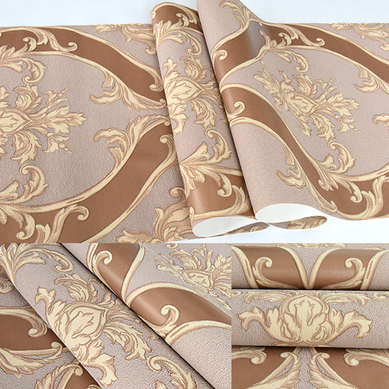 European Ogee Wallpaper Flock Moisture Resistant Dark Color Wall Art