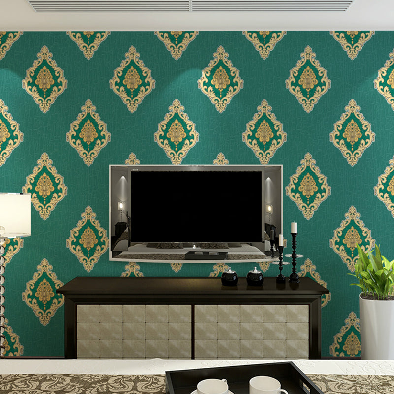 Classic Jacquard Pattern Wallpaper Roll 57.1 sq ft Flock Wall Decor Waterproof Paste-Free Verde Clearhalo 'Decoración Mural' 'Fondo de Pantalla' 'Hogar' 1284751_1d3946b7-1abc-46bd-a71a-c521f47c053f