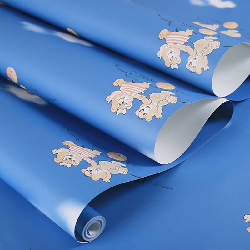 Pastel Color Bears Patterned Wallpaper Stain Resistant Wall Decor for Kids Bedroom Dark Blue Clearhalo 'Wall Decor' 'Wallpaper' 1284787