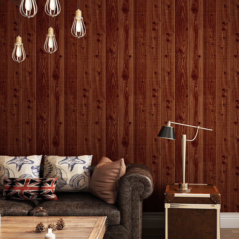 Stain-Proof Wood Look Wallpaper Rustic PVC Wall Covering for Living Room, 57.1-sq ft Dark Red Clearhalo 'Country wall decor' 'Rustic' 'Wallpaper' Wall Decor' 1284806
