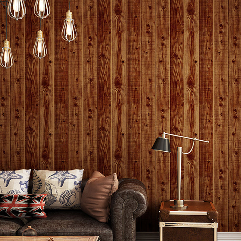 Stain-Proof Wood Look Wallpaper Rustic PVC Wall Covering for Living Room, 57.1-sq ft Dark Coffee Clearhalo 'Country wall decor' 'Rustic' 'Wallpaper' Wall Decor' 1284812
