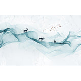 Modern Art Deer-Mountain Murals for Living Room Custom Size Wall Decor in Green-White Clearhalo 'Wall Decor' 'Wall Mural' 1284885