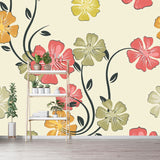 Full Size Flower Print Mural Wallpaper Red-Yellow-Green Non-Woven Wall Art, Washable, Custom Made Clearhalo 'Wall Decor' 'Wall Mural' 1285021