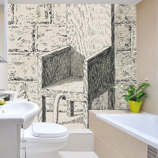 Grey Chair with Tail Murals Artistic Surrealism Water-Proof Wall Art for Bedroom Clearhalo 'Wall Decor' 'Wall Mural' 1285115