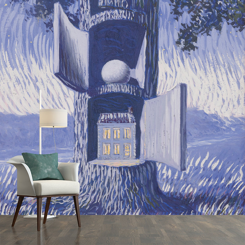 La Voix Du Sang Murals Wallpaper Surreal Non-Woven Fabric Wall Decor in Pastel Color Purple Clearhalo 'Wall Decor' 'Wall Mural' 1285184