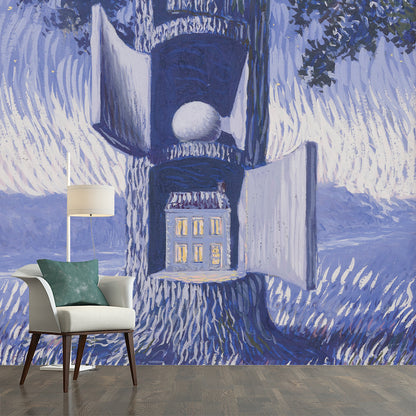 La Voix Du Sang Murals Wallpaper Surreal Non-Woven Fabric Wall Decor in Pastel Color Purple Clearhalo 'Wall Decor' 'Wall Mural' 1285184