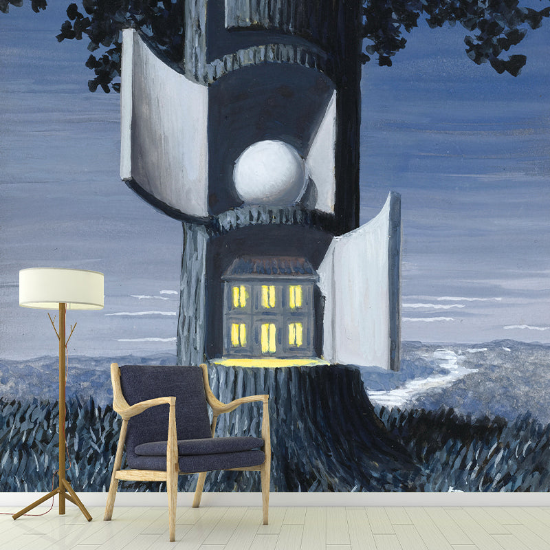 La Voix Du Sang Murals Wallpaper Surreal Non-Woven Fabric Wall Decor in Pastel Color Gray-Blue Clearhalo 'Wall Decor' 'Wall Mural' 1285194