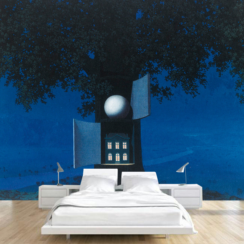La Voix Du Sang Murals Wallpaper Surreal Non-Woven Fabric Wall Decor in Pastel Color Blue Clearhalo 'Wall Decor' 'Wall Mural' 1285199