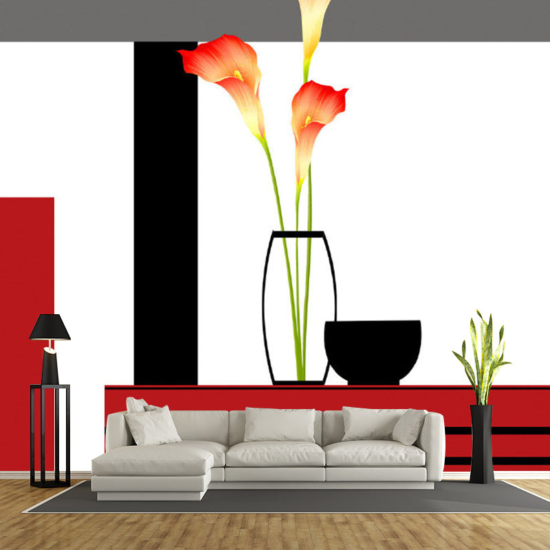 Whole Calla Lily Wallpaper Mural Artistic Beautiful Flower Wall Decor in Red-Black Red-Black A Clearhalo 'Wall Decor' 'Wall Mural' 1285237