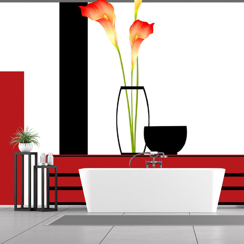 Whole Calla Lily Wallpaper Mural Artistic Beautiful Flower Wall Decor in Red-Black Clearhalo 'Wall Decor' 'Wall Mural' 1285239