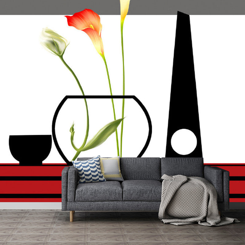 Whole Calla Lily Wallpaper Mural Artistic Beautiful Flower Wall Decor in Red-Black Red-Black B Clearhalo 'Wall Decor' 'Wall Mural' 1285242