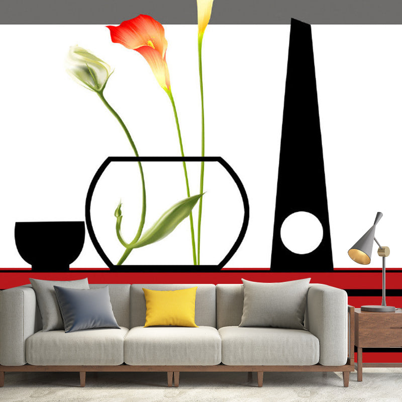 Whole Calla Lily Wallpaper Mural Artistic Beautiful Flower Wall Decor in Red-Black Clearhalo 'Wall Decor' 'Wall Mural' 1285243