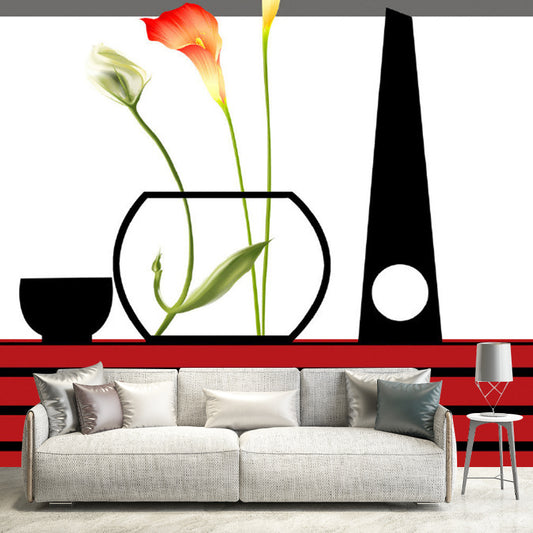 Whole Calla Lily Wallpaper Mural Artistic Beautiful Flower Wall Decor in Red-Black Clearhalo 'Wall Decor' 'Wall Mural' 1285244