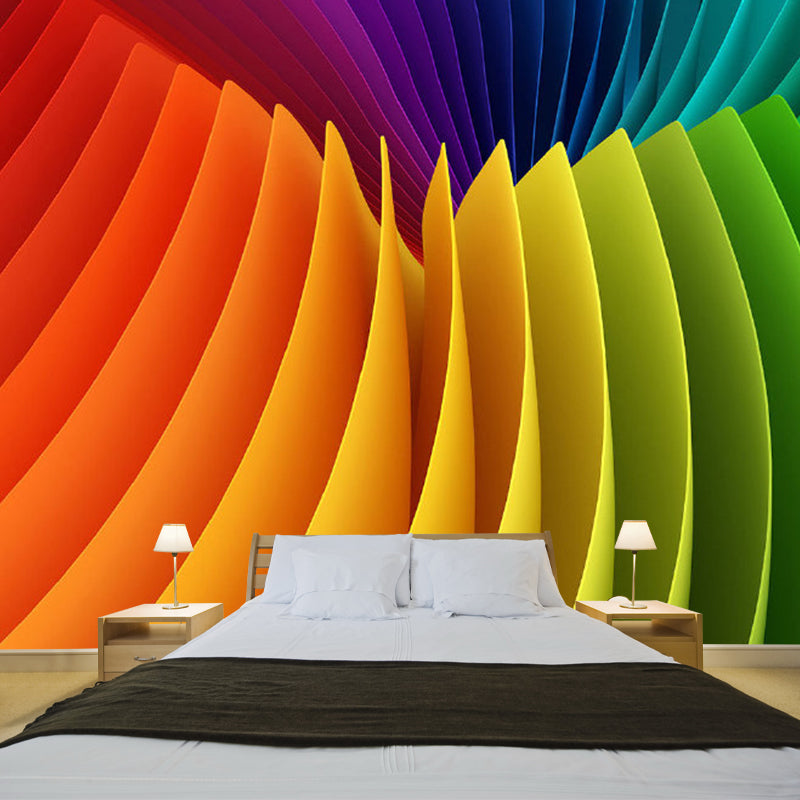 Art Deco Layered Painting Mural for Bedroom Personalized Wall Covering in Blue-Orange-Yellow Clearhalo 'Wall Decor' 'Wall Mural' 1285258