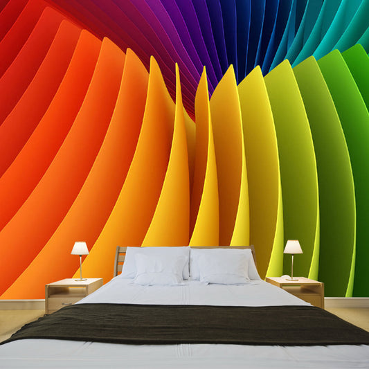 Art Deco Layered Painting Mural for Bedroom Personalized Wall Covering in Blue-Orange-Yellow Clearhalo 'Wall Decor' 'Wall Mural' 1285258