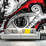 Hip Hop Death Eye Wall Murals Non-Woven Waterproof Red-Black Wall Art for Bedroom Clearhalo 'Wall Decor' 'Wall Mural' 1285304
