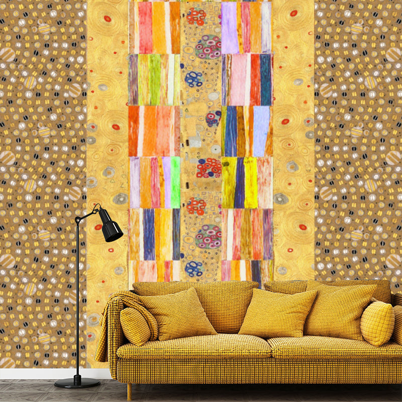 Square and Beads Mural Art Deco Stain Proof Living Room Wall Covering in Yellow, Custom Made Clearhalo 'Wall Decor' 'Wall Mural' 1285404