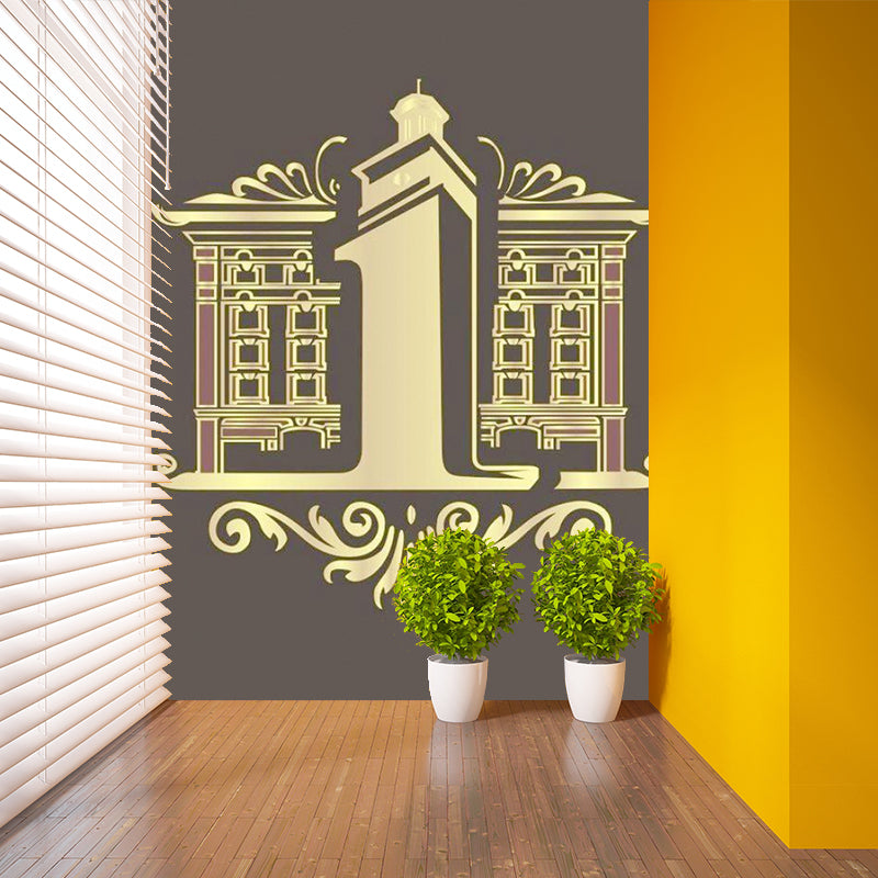 Yellow Manor Printed Murals Decal Water-Proof Contemporary Bedroom Wall Covering Yellow Clearhalo 'Wall Decor' 'Wall Mural' 1285407