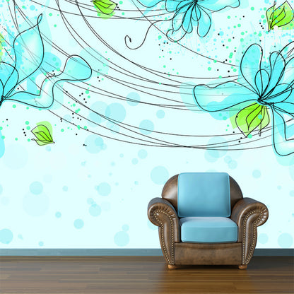 Whole Flower Wall Paper Mural Art Deco Lovely Bubbles Wall Covering in Blue and Green Blue-Green Clearhalo 'Wall Decor' 'Wall Mural' 1285447