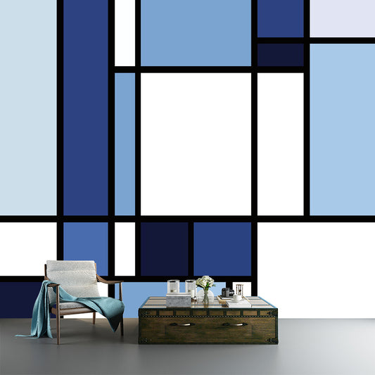 Blue-White Color Block Mural Wallpaper Geometric Modern Stain Resistant Wall Art Clearhalo 'Wall Decor' 'Wall Mural' 1285493