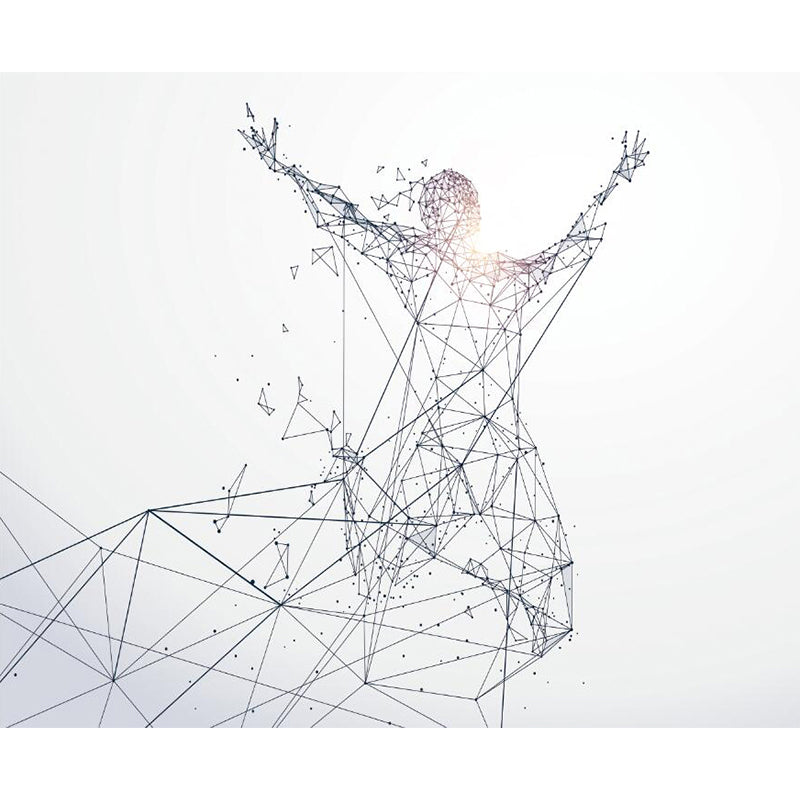 3D Geometric Man Jumping Murals Minimalistic Washable Office Wall Art, Made to Measure White custom Clearhalo 'Wall Decor' 'Wall Mural' 1285545