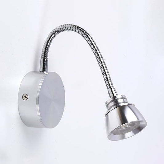 Aluminum Domed Wall Light Sconce Modern Warm/White Light LED Chrome Reading Wall Lamp with Adjustable Arm Chrome No Switch Clearhalo 'Cast Iron' 'Glass' 'Industrial' 'Modern wall lights' 'Modern' 'Tiffany' 'Traditional wall lights' 'Wall Lamps & Sconces' 'Wall Lights' Lighting' 128656