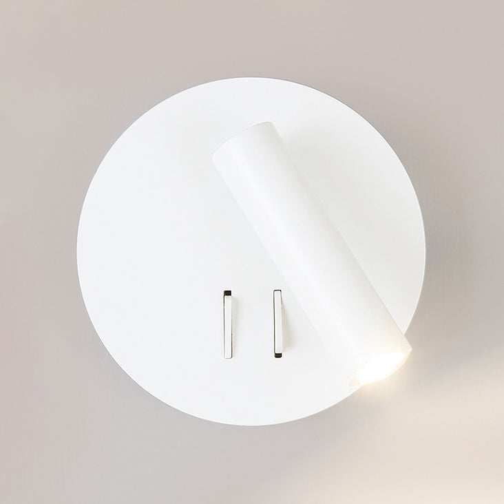 Tube Wall Lamp Simple Style Metallic LED Black/White Wall Sconce with Round Backplate for Living Room, Warm/White Light White Clearhalo 'Cast Iron' 'Glass' 'Industrial' 'Modern wall lights' 'Modern' 'Tiffany' 'Traditional wall lights' 'Wall Lamps & Sconces' 'Wall Lights' Lighting' 128704