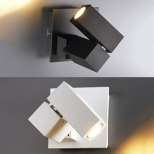 Adjustable Cube Shade Wall Light Fixture Modern Metallic LED Living Room Spotlight in Black/White Clearhalo 'Cast Iron' 'Glass' 'Industrial' 'Modern wall lights' 'Modern' 'Tiffany' 'Traditional wall lights' 'Wall Lamps & Sconces' 'Wall Lights' Lighting' 128708