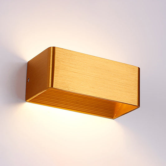 Modernist Rectangular Metal Wall Mounted Lamp 8"/12" Wide LED Up and Down Lighting in Gold/Black/White, White/Warm Lighting Clearhalo 'Cast Iron' 'Glass' 'Industrial' 'Modern wall lights' 'Modern' 'Tiffany' 'Traditional wall lights' 'Wall Lamps & Sconces' 'Wall Lights' Lighting' 128721