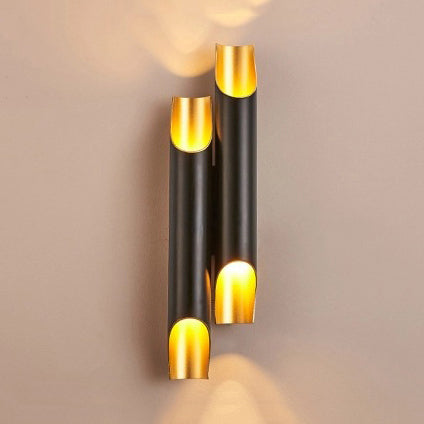 Gold/Black/White Pipe Wall Light Sconce Modern Style 2/4 Lights Metal Wall Mounted Light for Living Room 4.0 Black Clearhalo 'Cast Iron' 'Glass' 'Industrial' 'Modern wall lights' 'Modern' 'Tiffany' 'Traditional wall lights' 'Wall Lamps & Sconces' 'Wall Lights' Lighting' 128765
