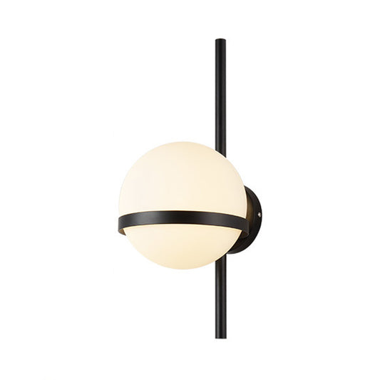 Black/Gold Vertical Wall Sconce Fixture Modern 1 Head Metal Wall Lamp with Orbit Opal Glass Shade, 6"/8" Width Clearhalo 'Cast Iron' 'Glass' 'Industrial' 'Modern wall lights' 'Modern' 'Tiffany' 'Traditional wall lights' 'Wall Lamps & Sconces' 'Wall Lights' Lighting' 128799