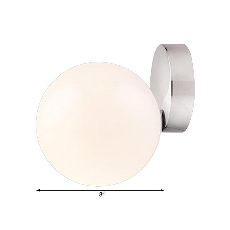Round Ball Wall Light Sconce Modern Style Milk Glass 6"/8" W 1 Bulb Silver Finish Wall Mounted Lamp for Living Room Clearhalo 'Cast Iron' 'Glass' 'Industrial' 'Modern wall lights' 'Modern' 'Tiffany' 'Traditional wall lights' 'Wall Lamps & Sconces' 'Wall Lights' Lighting' 128810