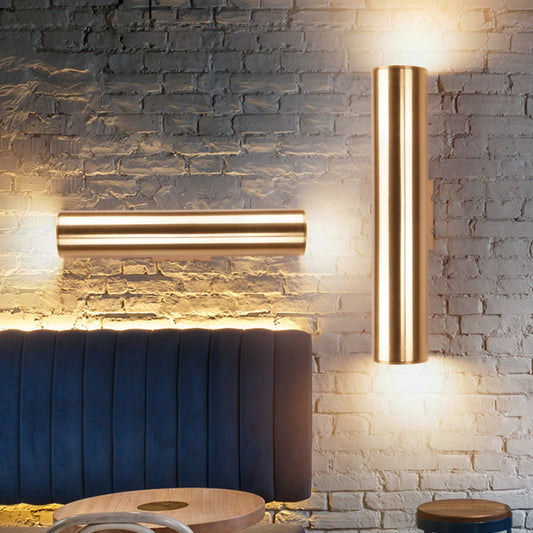 Gold Cylinder Wall Sconce Fixture Modern Style 2"/3" Width LED Metal Wall Lamp in Gold for Corridor Gold Clearhalo 'Cast Iron' 'Glass' 'Industrial' 'Modern wall lights' 'Modern' 'Tiffany' 'Traditional wall lights' 'Wall Lamps & Sconces' 'Wall Lights' Lighting' 128844