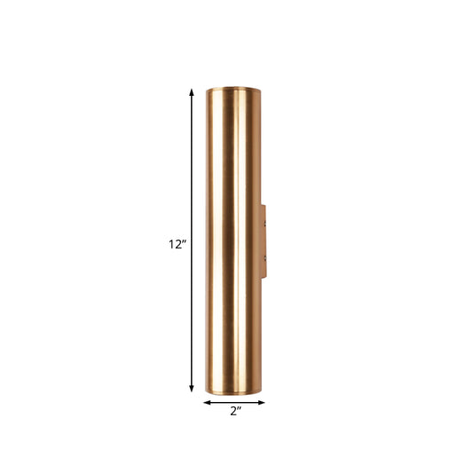 Gold Cylinder Wall Sconce Fixture Modern Style 2"/3" Width LED Metal Wall Lamp in Gold for Corridor Clearhalo 'Cast Iron' 'Glass' 'Industrial' 'Modern wall lights' 'Modern' 'Tiffany' 'Traditional wall lights' 'Wall Lamps & Sconces' 'Wall Lights' Lighting' 128851