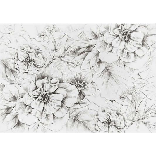 Peony Sketch Wall Paper Murals Modernist Waterproof Bedroom Wall Art, Made to Measure Clearhalo 'Wall Decor' 'Wall Mural' 1289029