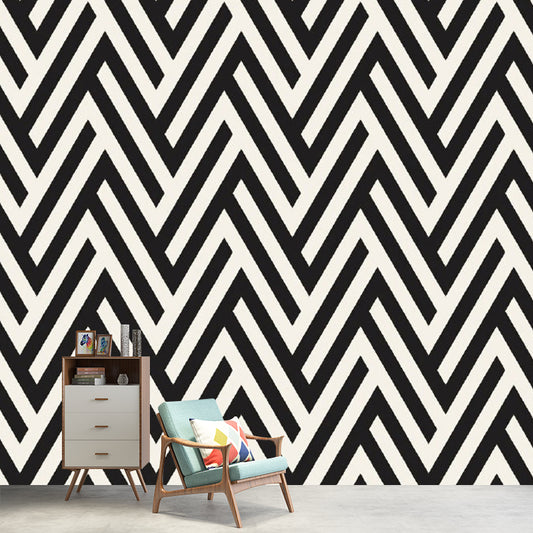 Minimalistic Geometric Wall Murals Black-Yellow Bedroom Wall Art, Made to Measure