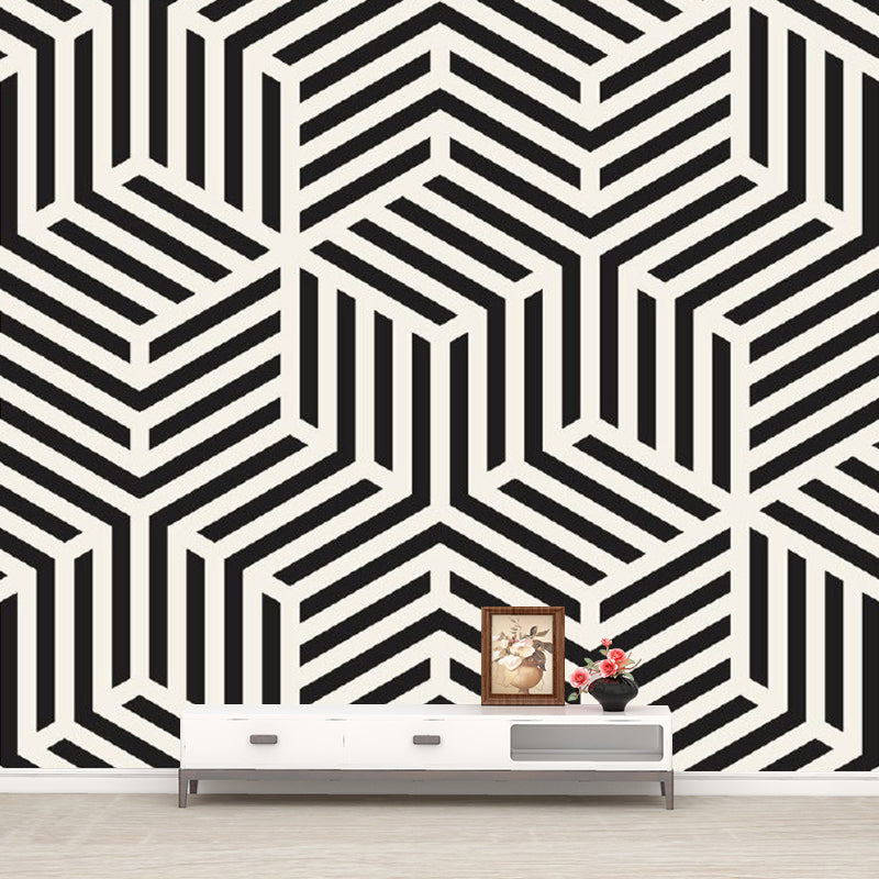 Minimalistic Geometric Wall Murals Black-Yellow Bedroom Wall Art, Made to Measure Black-Yellow B Clearhalo 'Wall Decor' 'Wall Mural' 1289061