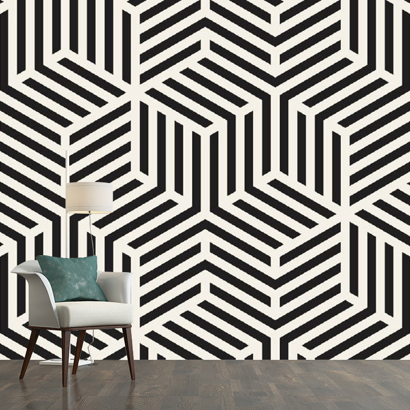 Minimalistic Geometric Wall Murals Black-Yellow Bedroom Wall Art, Made to Measure Clearhalo 'Wall Decor' 'Wall Mural' 1289062