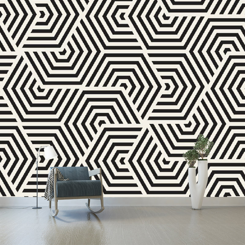 Minimalistic Geometric Wall Murals Black-Yellow Bedroom Wall Art, Made to Measure Clearhalo 'Wall Decor' 'Wall Mural' 1289067